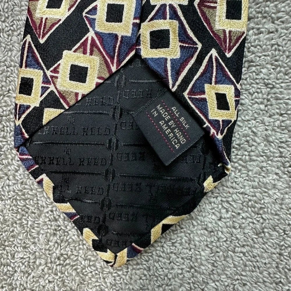 Ferrell Reed for Shack's Mens Silk Tie Geometric Diamond Square Black Gold USA